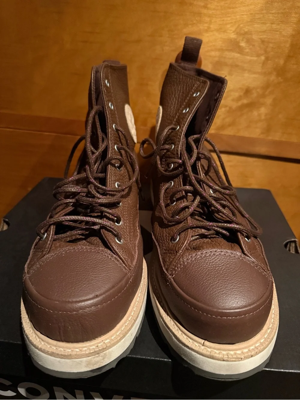 Converse Brown Cream Purple Leather High-Top Boot Style Shoes